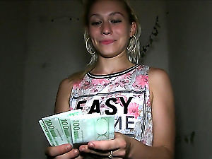 Sexy young blonde takes his cum in her mouth